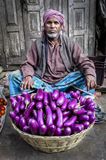 Kathmandu Collection: Eggplants seller, Kathmandu, Nepal