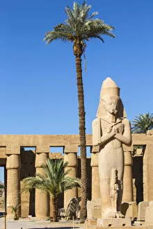 Images Dated 12th June 2017: Egypt, Luxor, Karnak Temple, Colossal statue of King Ramesses II with his daughter