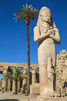 Images Dated 12th June 2017: Egypt, Luxor, Karnak Temple, Colossal statue of King Ramesses II with his daughter