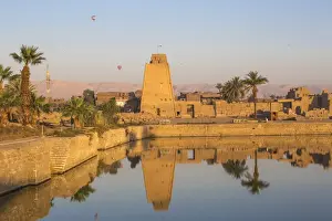 Karnak Prints: Egypt, Luxor, Karnak Temple, Hot air balloons rise over the Sacred Lake