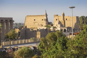 Papyrus Prints: Egypt, Luxor, View of Luxor Temple and The ancient mosque of Abu Al Haggag