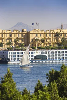 Images Dated 12th June 2017: Egypt, Luxor, View of Nile cruise boats infront of The Winter Palace Hotel