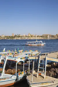 Images Dated 12th June 2017: Egypt, Luxor, View of River Nile and Luxor temple