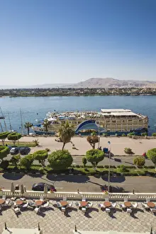egypt, Luxor, View the of The Winter Palace Hotel terrace and the River Nile