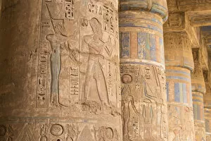 Images Dated 12th June 2017: Egypt, Luxor, West Bank, The temple of Ramesses 111 at Medinet Habu, Columns in the
