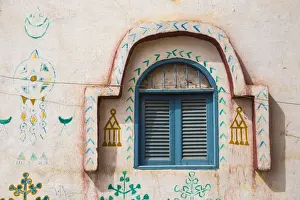Egypt Prints: Egypt, Upper Egypt, Aswan, Blue window shutters on house in Nubian village on Elephantine