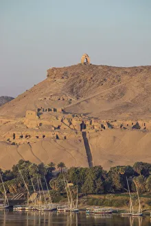 Egypt, Upper Egypt, Aswan, Elephantine Island, View of river Nile and Tombs of