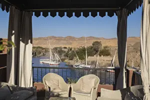 Hall Prints: Egypt, Upper Egypt, Aswan, Gardens terrace at the Sofitel Legend Old Cataract hotel