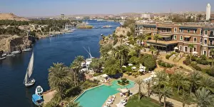 Egypt, Upper Egypt, Aswan, Sofitel Legend Old Cataract hotel and swimming pool