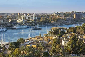 Images Dated 12th June 2017: Egypt, Upper Egypt, Aswan, View of Aswan looking over Elephantine Island towards The