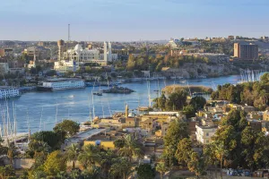 19th Century Prints: Egypt, Upper Egypt, Aswan, View of Aswan looking over Elephantine Island towards