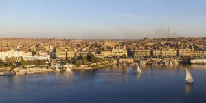Felucca Prints: Egypt, Upper Egypt, Aswan, View of Aswan and River Nile