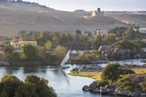 Egypt, Upper Egypt, Aswan, View of The River Nile and The Mausoleum of Aga Khan
