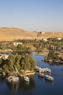 Hall Prints: Egypt, Upper Egypt, Aswan, View of The River Nile and The Mausoleum of Aga Khan