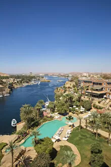 Images Dated 12th June 2017: Egypt, Upper Egypt, Aswan, View of Sofitel Legend Old Cataract hotel and swimming