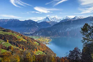 Eiger, Monch & Jungfrau mountains, above Lake Thun, Berner Oberland, Switzerland