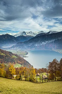Monch Prints: Eiger, Monch & Jungfrau mountains, above Lake Thun, Berner Oberland, Switzerland
