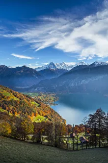 Eiger, Monch & Jungfrau mountains, above Lake Thun, Berner Oberland, Switzerland