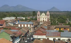 Leon Prints: El Calvario Church, Leon (Telica and Cerro Negro volcanoes in the background), Nicaragua