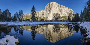 El Capitan Reflecting in Merced River in Winter, Yosemite National Park, California, USA