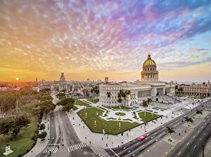 Images Dated 8th September 2020: El Capitolio and Paseo del Prado at sunset, elevated view, Havana, La Habana Province