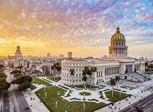 Havana Prints: El Capitolio at sunset, elevated view, Havana, La Habana Province, Cuba