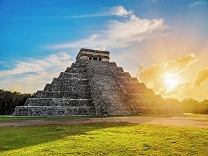 Great City Prints: El Castillo or Temple of Kukulcan at sunset, Chichen Itza, Yucatan State, Mexico