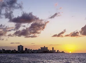 El Malecon, Centro Habana and Vedado at sunset, Havana, La Habana Province, Cuba