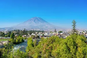 Republica Del Peru Prints: El Misti volcano rising above the white city of Arequipa and Chili River