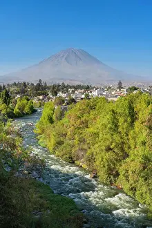 Republica Del Peru Prints: El Misti volcano rising above the white city of Arequipa and Chili River