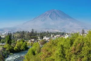 Republica Del Peru Prints: El Misti volcano rising above the white city of Arequipa and Chili River