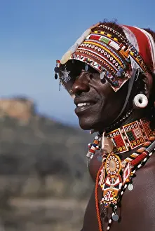 Beaded Jewellery Prints: Elaborate headdress and body adornments worn by Samburu moran