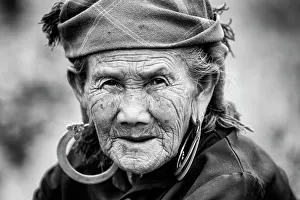 B And W Prints: Elderly Hmong woman, Mu Cang Chai, Vietnam, Southwast Asia