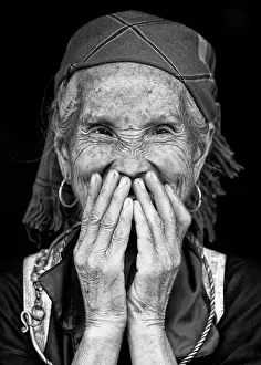 B And W Prints: Elderly Hmong woman, Mu Cang Chai, Vietnam, Southwast Asia