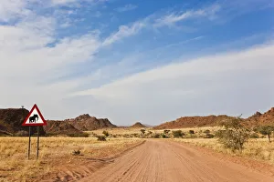 Images Dated 24th August 2010: Elephant road sign & road, Damaraland, Namibia