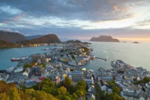 Elevated view over Alesund, Sunnmore, More og Romsdal, Norway