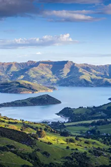 Elevated view over Banks Peninsular, Canterbury, South Island, New Zealand