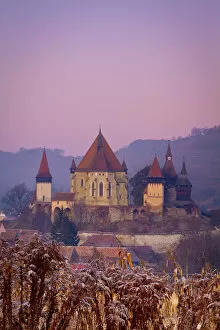 Images Dated 25th May 2012: Elevated view towards Biertan fortified church at dusk, Biertan, nr