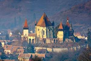 Images Dated 25th May 2012: Elevated view over Biertan fortified church at sunrise, Biertan, nr