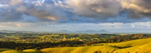Elevated view over Bream Bay and Whangarei Heads illuminated at sunset, Nortland Elevated view over Bream Bay and Whangarei Heads illuminated at sunset, Nortland