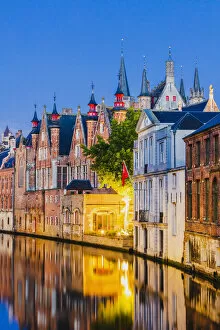 Images Dated 25th November 2019: Elevated view of Bruges old town reflecting in the water canal, Belgium