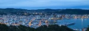 Images Dated 23rd October 2013: Elevated view over central Wellington illuminated at dusk, Wellington, North Island