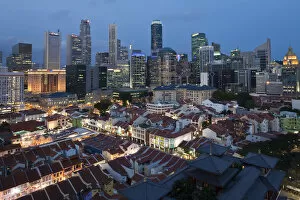 Images Dated 6th November 2009: Elevated view over Chinatown, the new Buddha Tooth Relic temple and modern city skyline