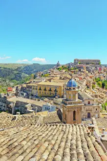 Historic Town Prints: Elevated view of the church of Santa Maria dell'Itria and Ragusa Ibla in the distance