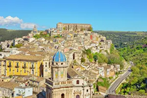 Historic Town Prints: Elevated view of the church of Santa Maria dell'Itria and Ragusa Ibla in the distance