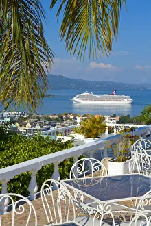 Images Dated 25th September 2012: Elevated view over city center & cruize liner, Montego Bay, St. James Parish, Jamaica