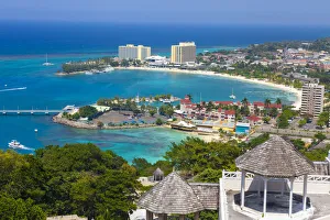 Elevated view over city & coastline, Ocho Rios, St. Ann Parish, Jamaica, Caribbean