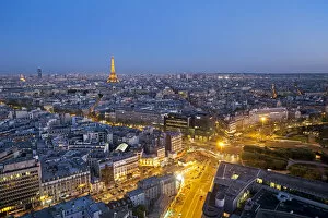 Elevated view of city with the Eiffel Tower in the distance, Paris, France, Europe