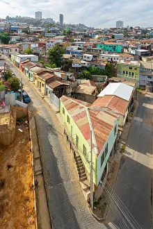 Republic Of Chile Gallery: Elevated view of colorful houses, Cerro Polanco, Valparaiso, Valparaiso Province
