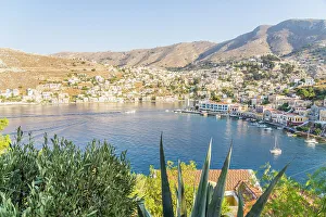 Images Dated 10th January 2023: Elevated view over the colourful harbour in Symi, Dodecanese Islands, Greece